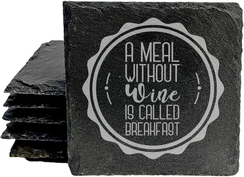 Vista 27 de Rustic Drinking Wine is My Hobby Slate Coasters Set of 8 – Round – USA Made Witty wine lover’s motto engraved on real slate coasters — “drinking