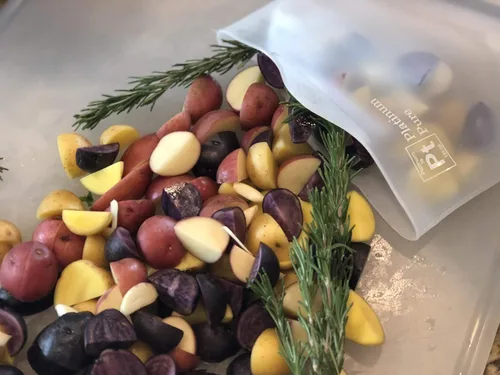 Vista 8 de Bolsas reutilizables Sous Vide, juego de 2 bolsas sin BPA para cocinar al vacío, 100% silicona de platino LFGB pura sin rellenos, compatible