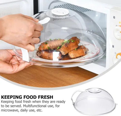 Vista 3 de Cubierta de salpicaduras para microondas con cúpula – Tapa de cubierta de alimentos – Protector transparente antisalpicaduras con asa Protector