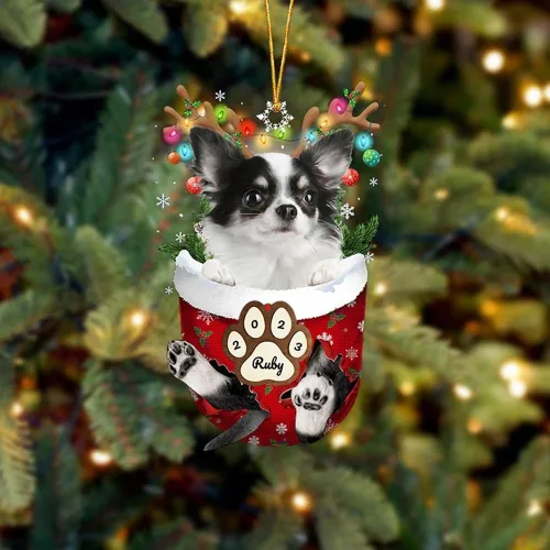 Vista 67 de Adornos personalizados de Pug cervatillo – Decoración personalizada para árbol de Navidad con patas de bolsillo de nieve