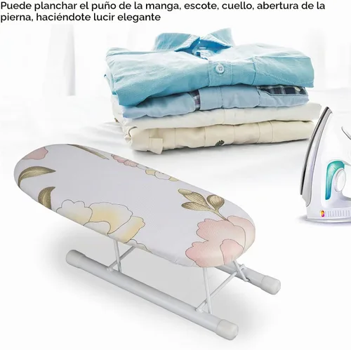 Vista 4 de Fdit Mini tabla de planchar de manga, tabla de prensar plegable con detalles de calor para viajes en casa, cubierta 100% algodón, patrón de peonía