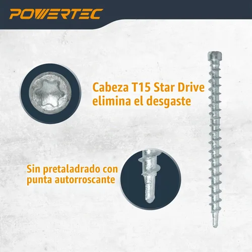 Vista 2 de POWERTEC Tornillos de cubierta, #10 x 2-3/8", T15 Star Drive, 250 PK (72185 Tornillos de cubierta (No.10 x 2-3/8")