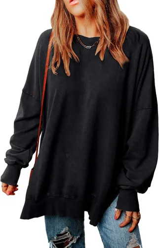 Vista 25 de SHEWIN Sudadera casual de manga larga con cuello redondo para mujer, ligera, holgada