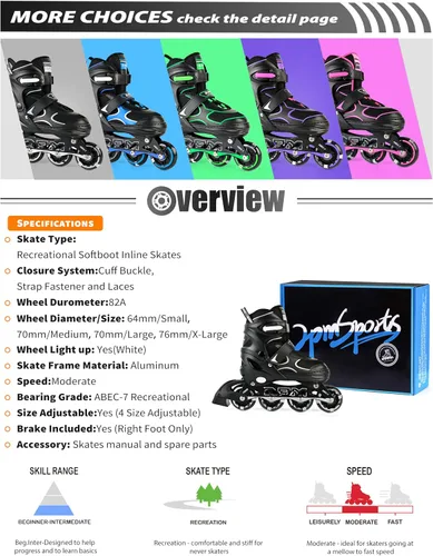 Vista 6 de 2PM SPORTS Patines en línea para niños y niñas, niños de 5 a 8 a 12 años, 4 a 6, 6 a 12 años, con ruedas iluminadas, cuchillas ajustables