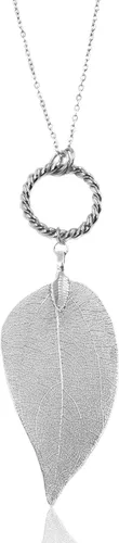 Vista 30 de Joyas de hoja de oro rosa y plata para mujer. Pendientes de hoja natural y collares circulares colgantes. Elegantes conjuntos de joyas colgantes.