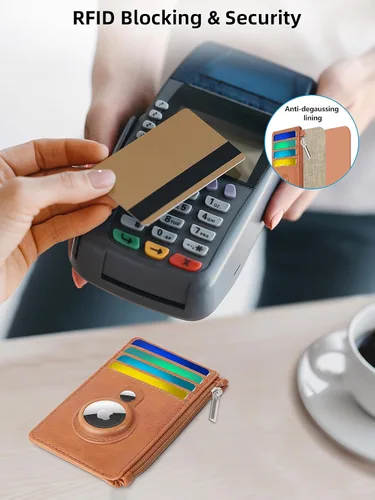 Vista 6 de Cartera delgada minimalista con bolsillo frontal, bloqueo RFID, tarjetero con ventana para identificación, 6 ranuras para tarjetas, cartera