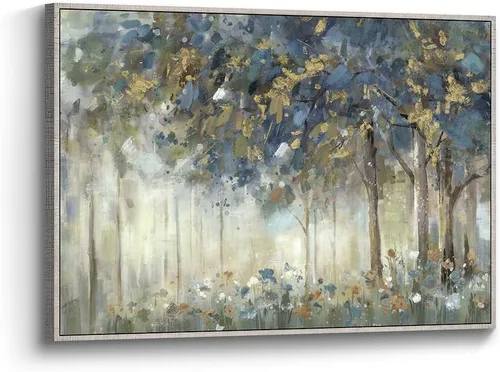 Vista 14 de Lienzo de pintura de árbol, arte de pared, bosque texturizado, paisaje, naturaleza, árboles, paisaje, ilustración, dormitorio, sala de estar