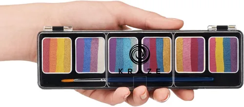 Vista 2 de Kraze FX Splash Glam - Paleta metálica de 6 colores para tartas divididas (6 gm) con pincel, activada por agua, hipoalergénica, segura, no tóxica