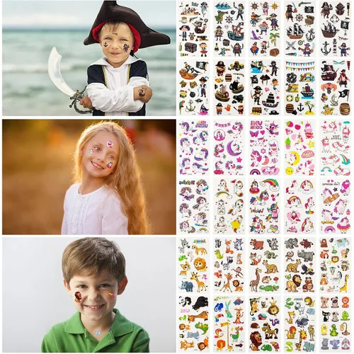 Vista 6 de Habett Tatuajes temporales para niños, 60 hojas de estilos mixtos de tatuajes temporales para niñas y niños, dinosaurios espaciales, tatuajes