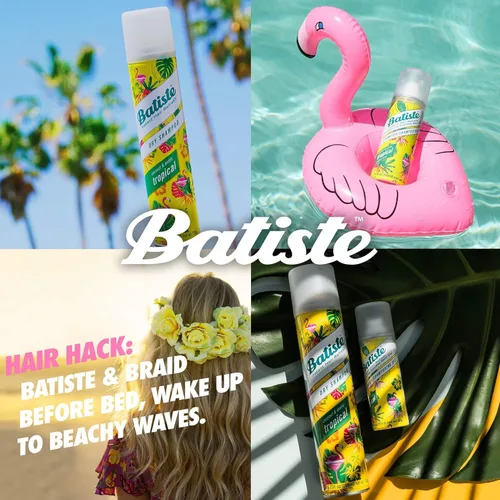 Vista 3 de Batiste Champú seco, fragancia tropical, refresca el cabello y absorbe el aceite entre lavados, champú sin agua para mayor textura y cuerpo