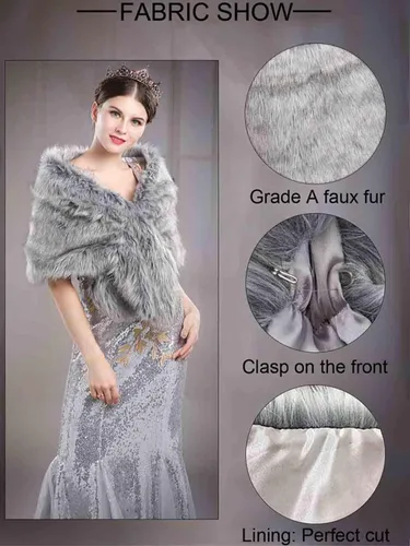 Vista 17 de Aukmla Bufanda de piel de boda para mujer con broche de diamantes de imitación para novia y damas de honor