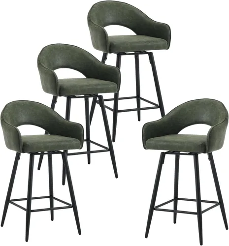 Vista 8 de HEAH-YO Juego de 2 taburetes de bar giratorios modernos de 27 pulgadas de altura de mostrador con respaldo y patas de metal negro, taburetes