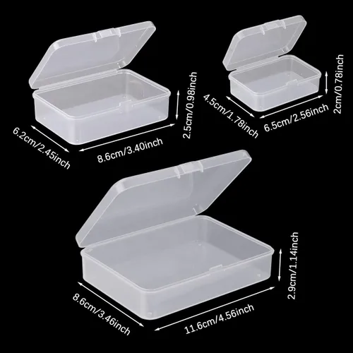 Vista 2 de IBEQUEM 18 mini contenedores de almacenamiento, tamaños mixtos, pequeños recipientes rectangulares de plástico transparente con tapa con bisagras