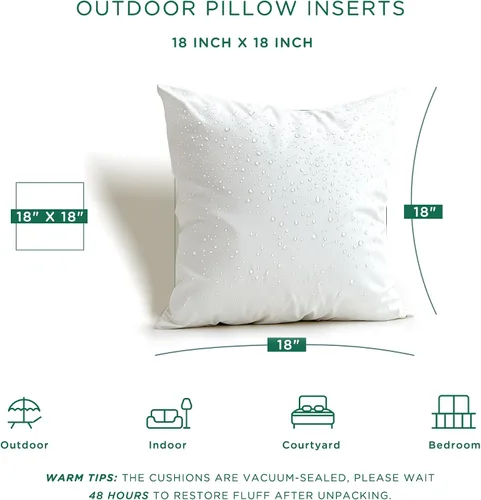 Vista 3 de Codi Juego de 2 rellenos de almohada para exteriores de 18 x 18 pulgadas, almohadas impermeables para muebles de patio