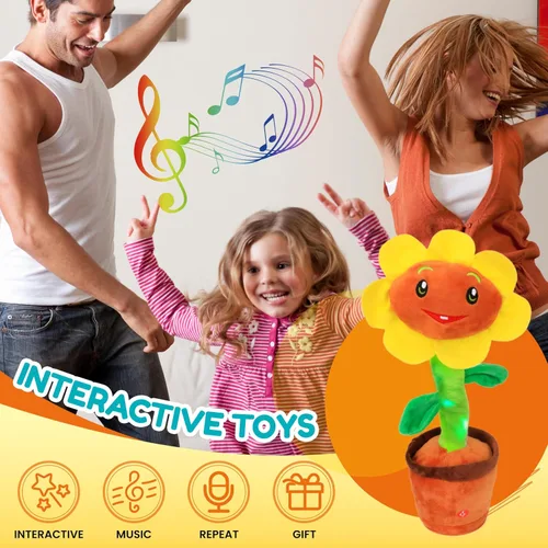 Vista 3 de Easfan Girasol Cantante y Bailarín que Habla Juguete Eléctrico Musical de Peluche Repite Lo Que Dices Divertido Juguete Interactivo Hablante