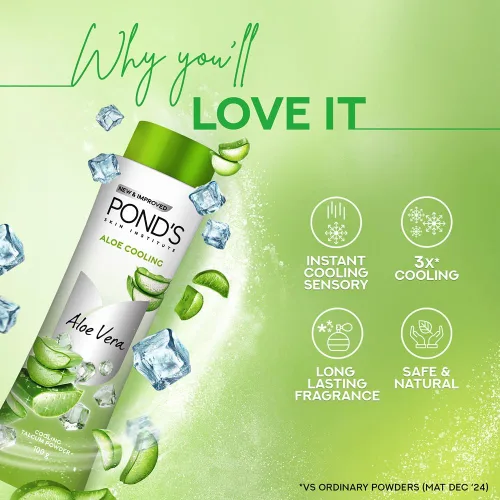Vista 7 de Pond's Polvo de enfriamiento con bondad de Aloe Enfriamiento instantáneo Enfriamiento 3X Alivio fresco helado 3.53 oz