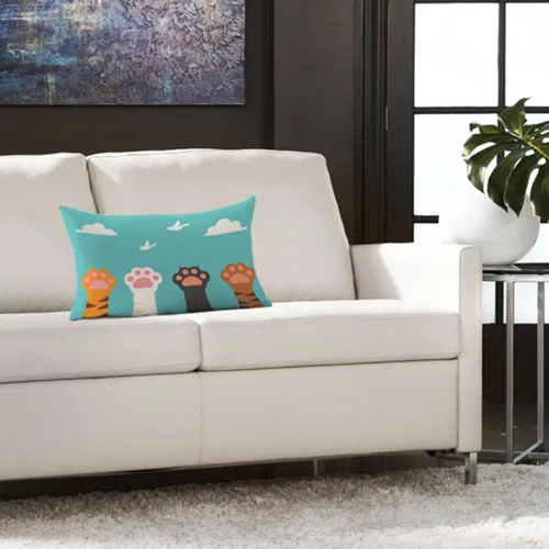 Vista 2 de AOYEGO Funda de Almohada Decorativa de Pata de Gato 12x20 Pulgadas Dibujos Animados Animal Gatito Pájaro Cielo Nube Dedo Rectangular Fundas