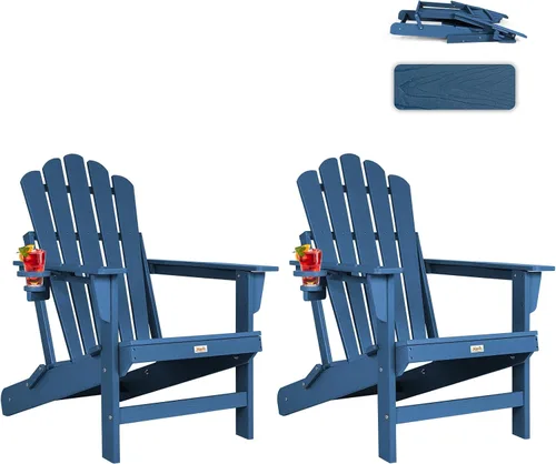 Vista 11 de Silla Adirondack plegable de gran tamaño, silla para hogueras de HDPE Negro