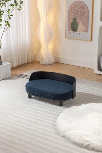 Vista 6 de HomSof Cama elevada para perros y gatos de 26.77 pulgadas, estilo escandinavo, sofá para mascotas con patas de madera maciza y respaldo de madera