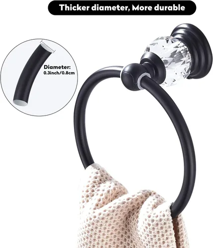 Vista 8 de WINCASE Anillo Toallero de Cristal, Soporte para Toallas de Mano Negro, Colgadores de Toallas Redondos para Baño Montaje en Pared Negro Mate
