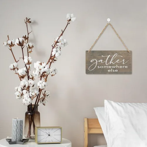 Vista 5 de Placa de madera con texto en inglés "Gather Somewhere Else", decoración de estante de cocina, letreros de madera, placa colgante rústica, decoración