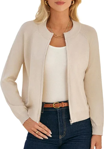 Vista 16 de GRACE KARIN Cárdigan de manga larga con cremallera para mujer, suéter ligero, ropa de moda de punto Negro