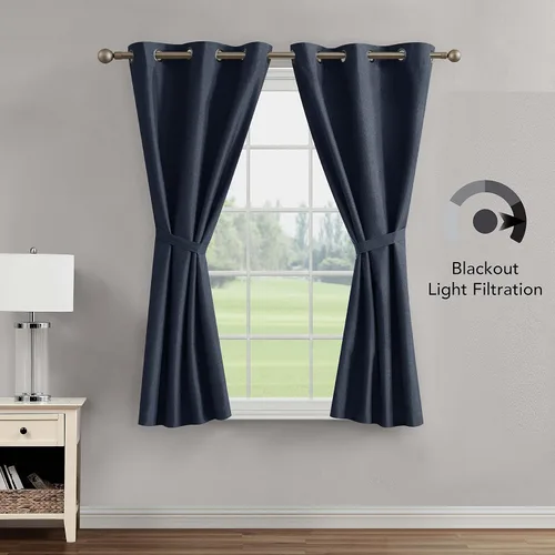 Vista 3 de Creative Home Ideas Cortinas opacas – Paneles de cortina para oscurecer la habitación con alzapaños, cortinas legrae con ojales para ventana Azul