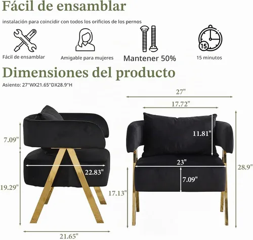 Vista 2 de Sillas modernas del acento del terciopelo del negro y del oro, sala de estar de los sillones del barril