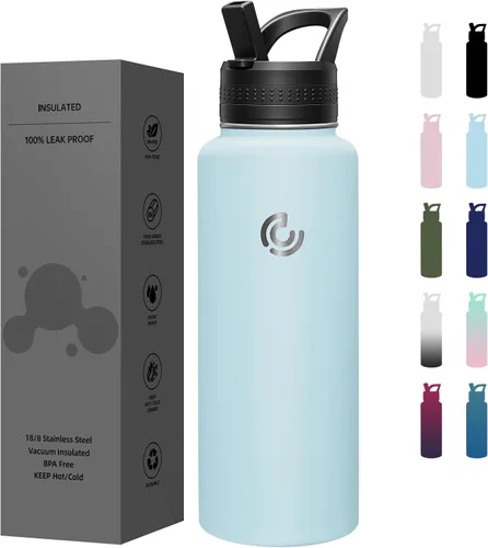 Vista 51 de COKTIK Botella de agua deportiva de 22 onzas, botella de agua de acero inoxidable para aislamiento térmico, botella de viaje reutilizable