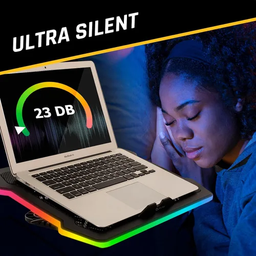 Vista 6 de KLIM Ultimate - Almohadilla de refrigeración RGB para laptop con borde LED, nuevo - Enfriador para laptop para juegos - Ventilador alimentado por