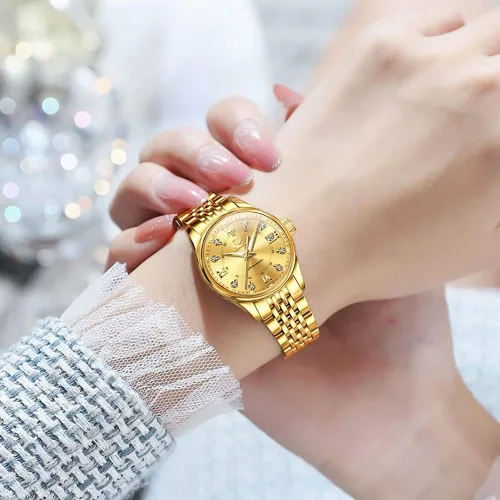 Vista 9 de OLEVS Reloj automático para mujer, de lujo, con cuerda automática, de diamante, de acero inoxidable, de fase lunar, impermeable, esfera azul luminosa