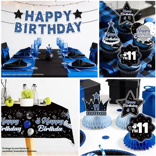 Vista 6 de Xynic 216 piezas de decoraciones de cumpleaños número 11 para niños, sirve a 25 personas, juego completo de vajilla de papel que incluye pancarta