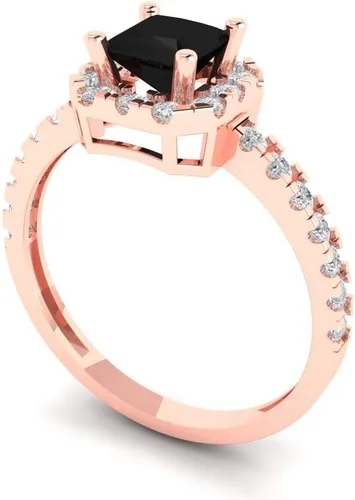 Vista 2 de Anillo de compromiso de ónix negro natural de 1.34 quilates con solitario de corte princesa con acento de compromiso de aniversario, de oro rosa