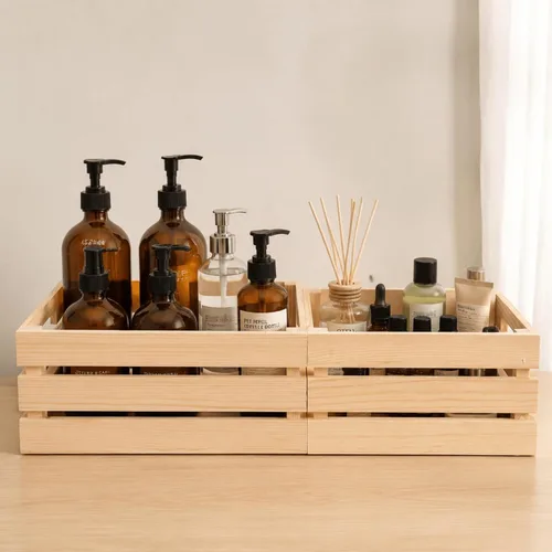 Vista 8 de Youeon Juego de 3 cajas de madera rústica con asas, cajas de madera decorativas, caja de almacenamiento de madera para cocina, oficina, dormitorio