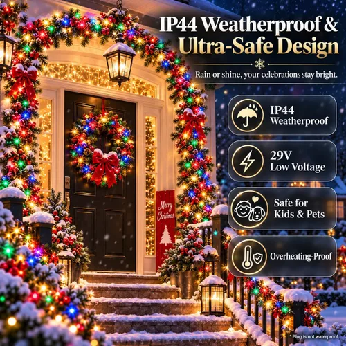 Vista 4 de Luces de cadena navideñas conectables de 240 LED de 88 pies, 13 modos, para interiores y exteriores, cable verde extensible, luces de árbol