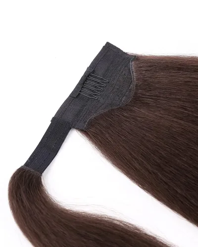 Vista 7 de WIGNEE Extensión de cola de caballo larga rizada recta y envolvente, extensión de cola de caballo Yaki negro natural para mujeres negras, Marrón