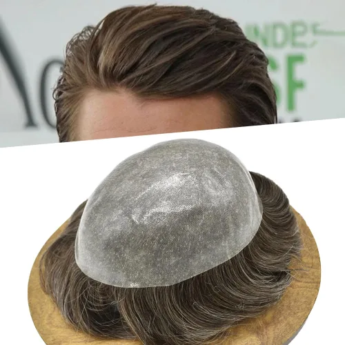 Vista 14 de PU Toupee para hombres pieza de pelo real sistema de reemplazo de cabello humano para hombres Toupee pieza de pelo para hombres piel polivinílica