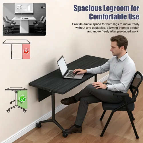 Vista 6 de Mesas plegables para sala de conferencias, mesa de entrenamiento móvil abatible con ruedas giratorias de 360°, mesa de conferencias moderna Ébano