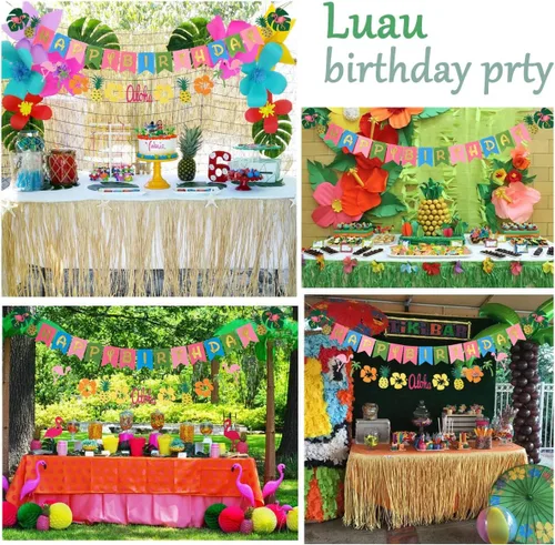 Vista 7 de Decoración de fiesta hawaiana Suministros de fiesta Luau Banner tropical hawaiano, guirnalda de flamencos para suministros de cumpleaños