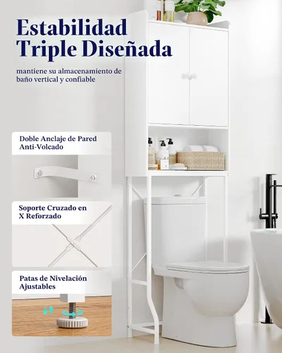 Vista 6 de Kitsure 68.1"H Over Toilet Storage Cabinet, Magnetic Door, Adjustable Shelf Blanco