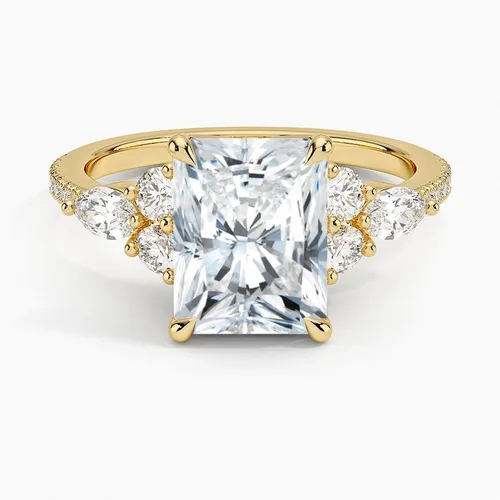 Vista 4 de IGI 3.56 Carat White Radiant Excellent Cut Four Claw Prongs Lab Created Diamond Engagement Ring With Side Marquise and Round Lab Diamonds In 14k