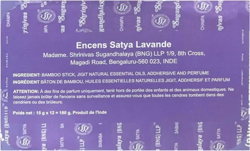 Vista 3 de Satya Nag Champa - Varitas de incienso de lavanda, 12