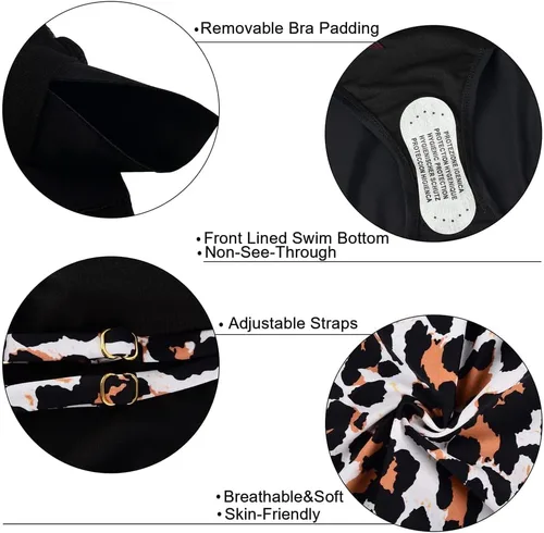 Vista 6 de Hilor Traje de baño tankini para mujer, cuello alto, dos piezas, traje de baño con agujero de cerradura, tankini con pantalones cortos