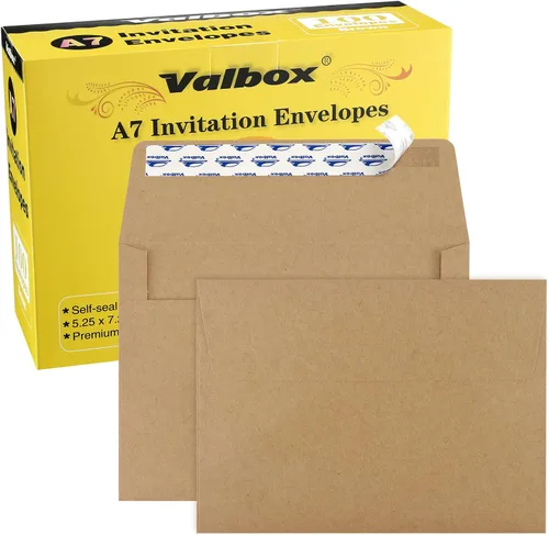 Vista 10 de ValBox Sobres de invitación A1, 100 unidades – 3.5 x 5 pulgadas, sobres marrones autosellantes para invitaciones, bodas, baby shower, tarjetas