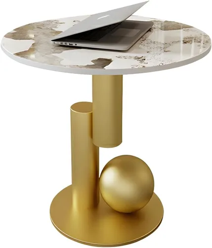 Vista 8 de LITFAD Mesa de centro moderna de piedra con base de metal abstracta para sala de estar, mesa central para muebles del hogar, color negro, 19.7