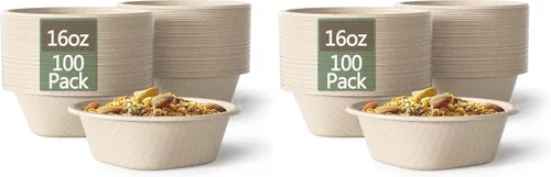 Vista 16 de Homestockplus Cuencos de papel desechables de 16 onzas, cuencos desechables pequeños y resistentes, hechos de bagazo natural para cereales, arroz