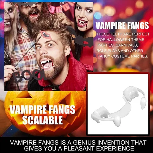 Vista 5 de Wonsunss Colmillos de vampiro, dientes retráctiles de Halloween, espeluznantes colmillos falsos de vampiro para niños y adultos, dientes falsos