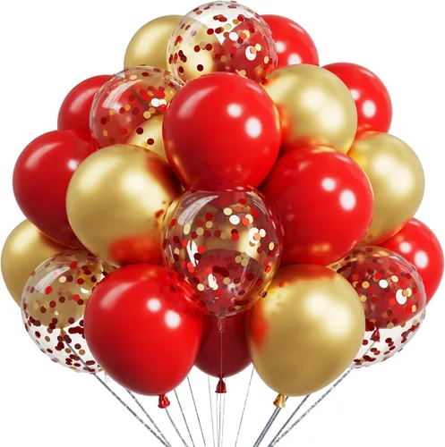 Vista 9 de Globos metálicos negros y dorados de 12 pulgadas, 73 globos de látex con confeti dorado y negro, juego de globos de helio brillantes para fiestas