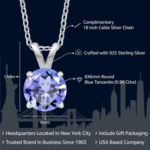 Vista 53 de Gem Stone King Collar con colgante solitario de plata de ley 925 de 0.236 in con piedra natal redonda Collar de 4 puntas para mujer Con cadena