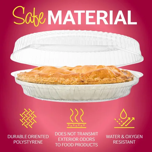 Vista 5 de Recipientes desechables de plástico de 9 pulgadas con tapas de bloqueo con bisagras 5 recipientes redondos para pasteles/flan para transporte